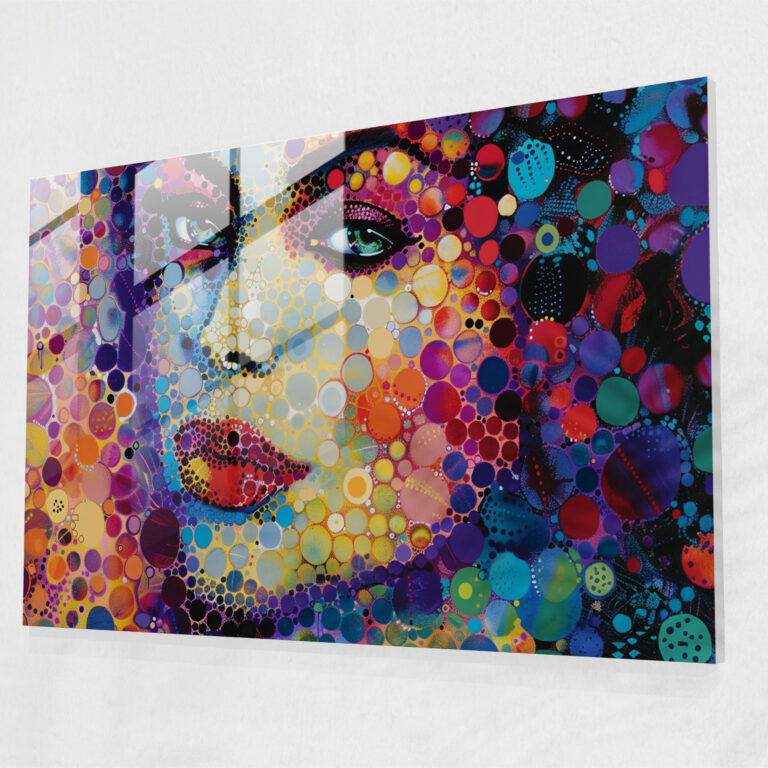 Pointillism Portrait Glass Print - Pointillism, Portrait, Glass Wall Art, Woman