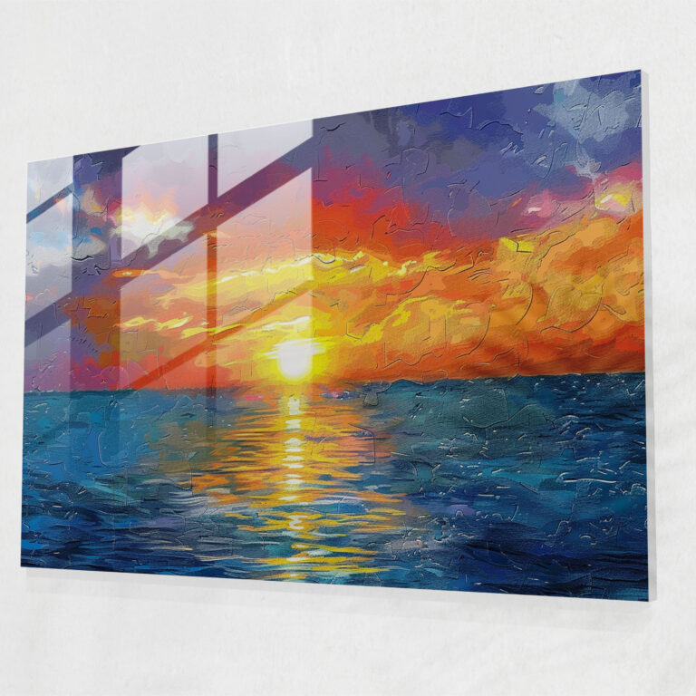 Pointillism Sunset Glass Print - Pointillism, Ocean, Glass Print, Pointillism