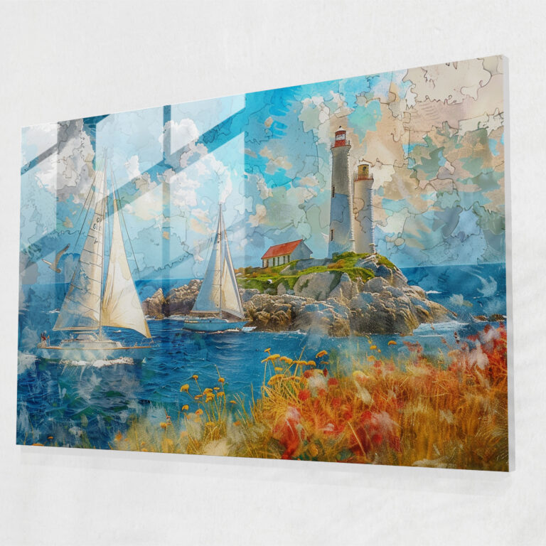 Pointillism Seaside Glass Print - Pointillism, Glass Print, Glass Art, Wall Decoration