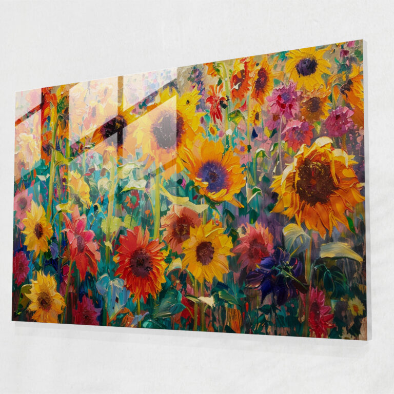 Sunflower Field Glass Wall Art - Post-Impressionism, Post-Impressionism, Modern Art, Glass Wall Art