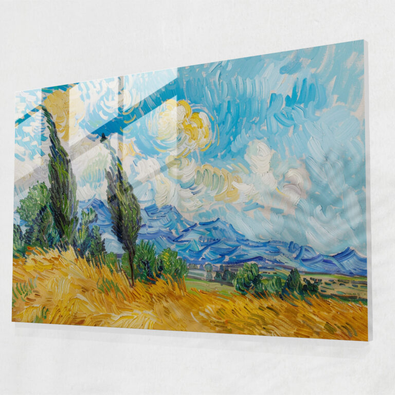 Post-Impressionism Wheatfield With Cypresses Glass Art - Post-Impressionism, Post-Impressionism, Modern Art, Glass Art
