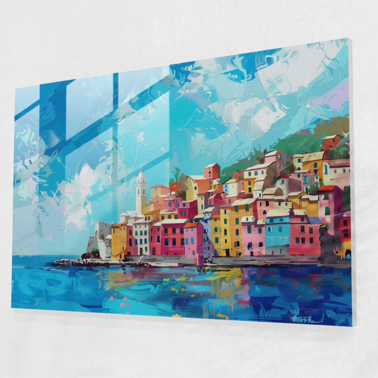 Seaside Town Glass Wall Art - Post-Impressionism, Modern Art, Post-Impressionism, Home Decoration