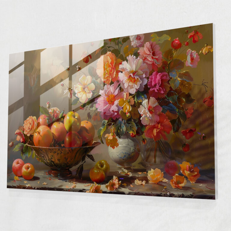 Fruit And Flowers Glass Print - Post-Impressionism, Post-Impressionism, Glass Print, Home Decoration
