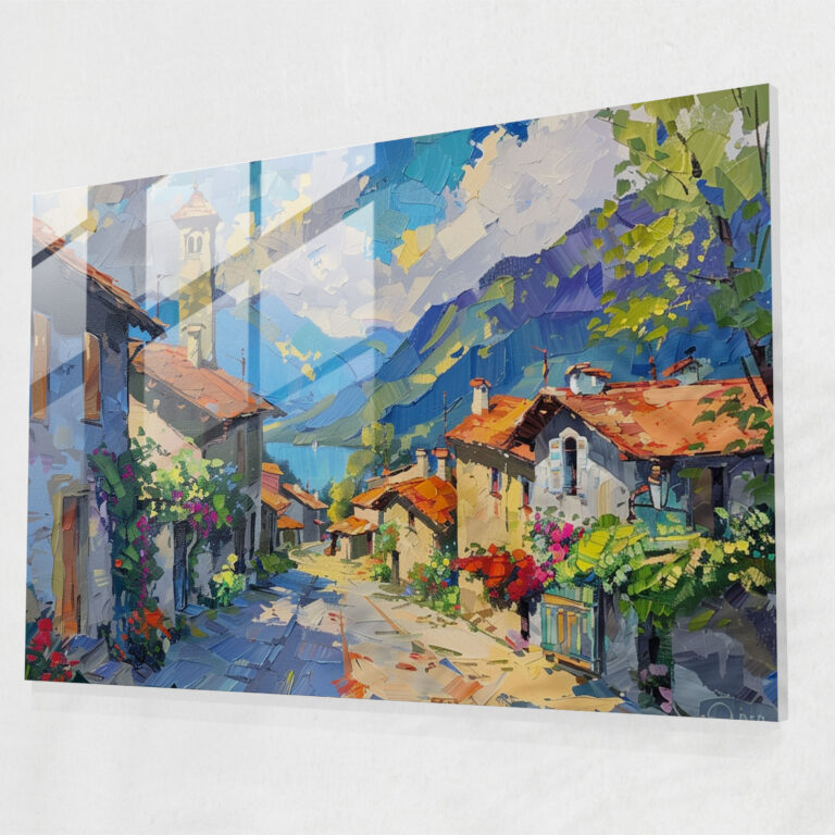 Quaint Village Glass Print - Post-Impressionism, Home Decoration, Wall Decoration, Glass Wall Art