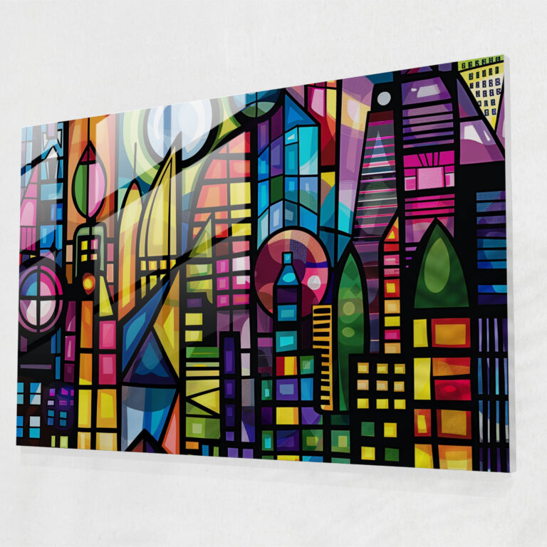 Cityscape Geometry Glass Print - Post-Impressionism, Glass Art, Glass Wall Art, Modern Art
