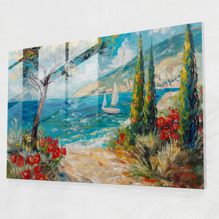 Seaside Whimsy Glass Wall Art - Post-Impressionism, Glass Wall Art, Modern Art, Post-Impressionism