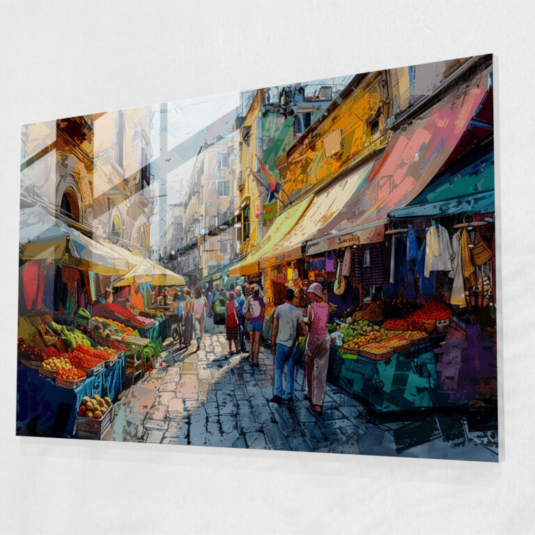 Street Market Glass Print - Post-Impressionism, Glass Art, Home Decoration, Modern Art