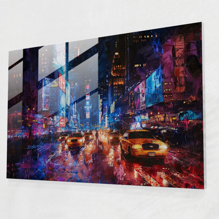 City Lights Glass Wall Art - Post-Impressionism, Glass Art, Post-Impressionism, Glass Wall Art