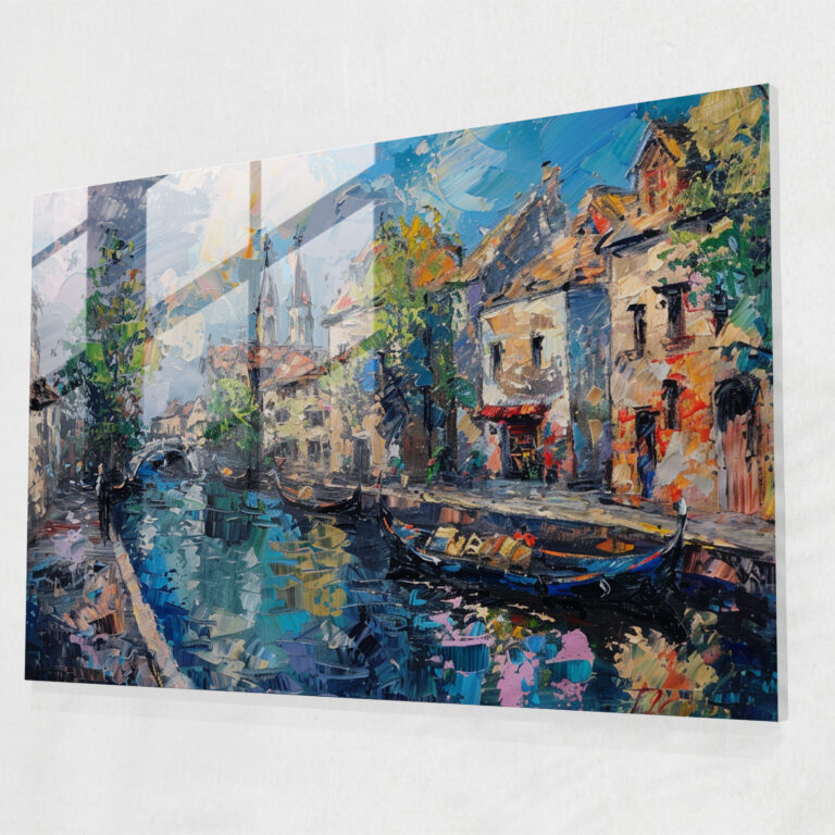 Canal Scene Glass Decoration - Post-Impressionism, Glass Wall Art, Glass Print, Glass Art
