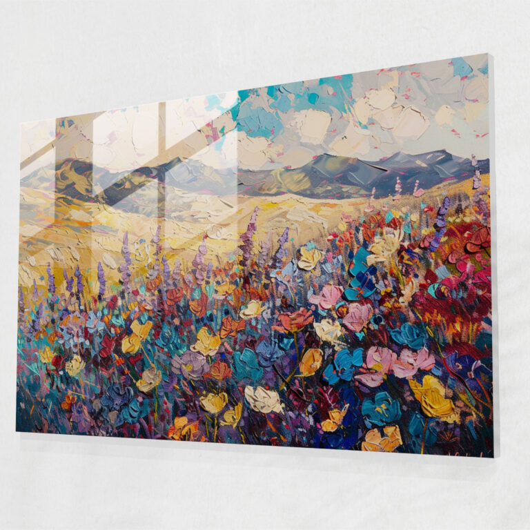 Flower Fields Glass Wall Art - Post-Impressionism, Glass Wall Art, Modern Art, Wall Decoration