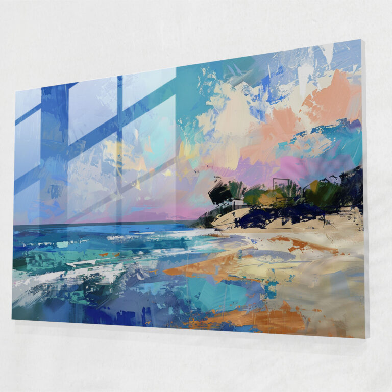 Seaside Landscape Glass Art - Post-Impressionism, Post-Impressionism, Glass Wall Art, Home Decoration