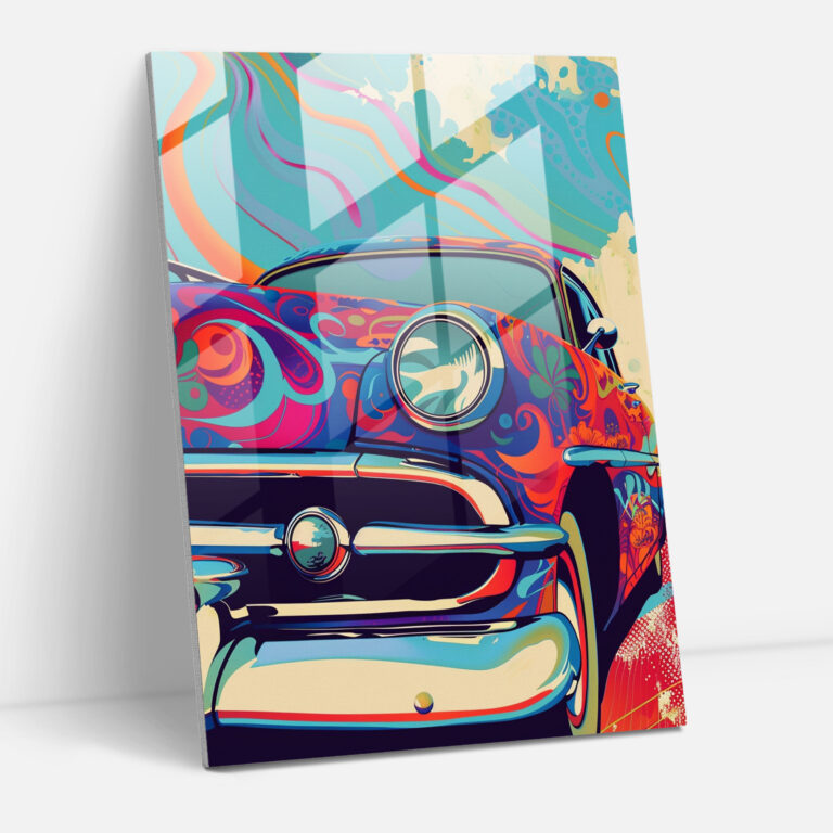Popart Style Glass Print - Popart, Retro Car, Psychedelic Patterns, Home Decoration
