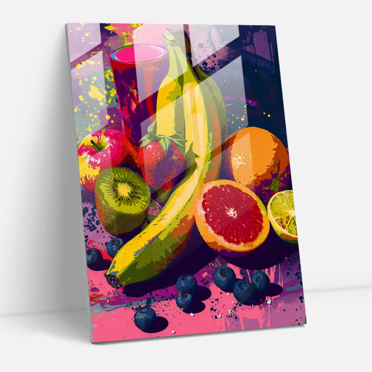 Popart Style Glass Wall Art - Popart, Fruit Still Life, Glass Wall Art, Wall Decoration