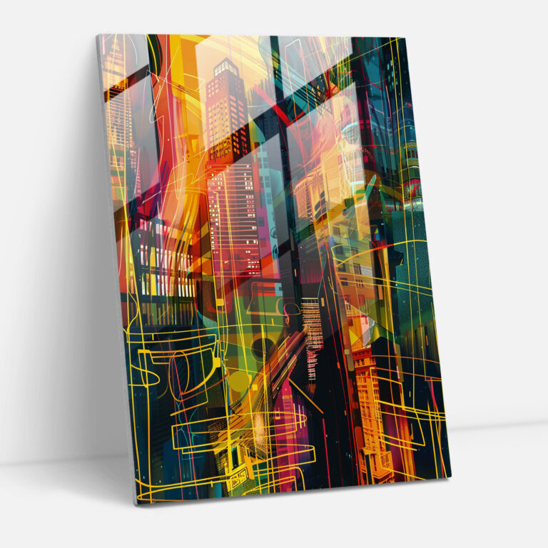 Popart Style Glass Art - Popart, Lines, Glass Print, Abstract Cityscape