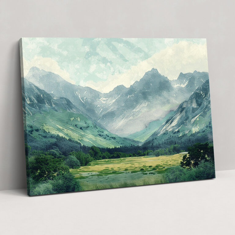 Serene Mountain Landscape Wall Decoration - Pointillism, Pointillism, Home Decoration, Wall Art
