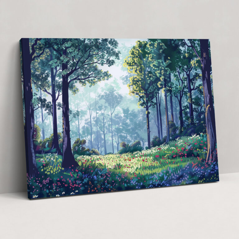 Peaceful Forest Scene Canvas Print - Pointillism, Pointillism, Canvas Print, Wall Art