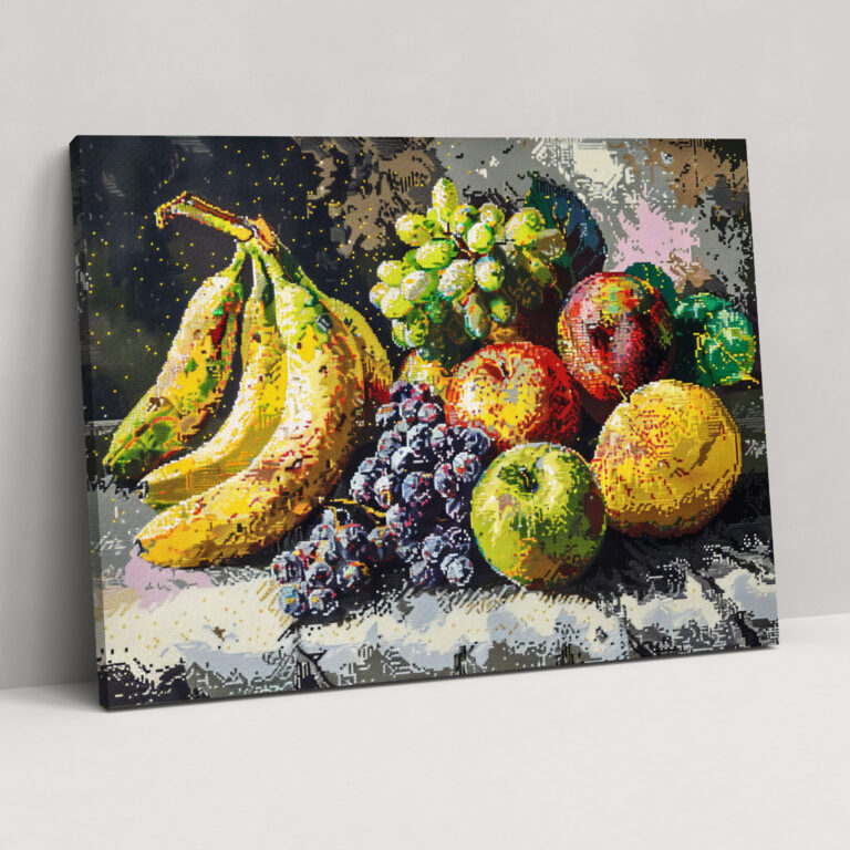Still Life Fruits Pointillism Canvas Print - Pointillism, Canvas Print, Wall Decoration, Fruits