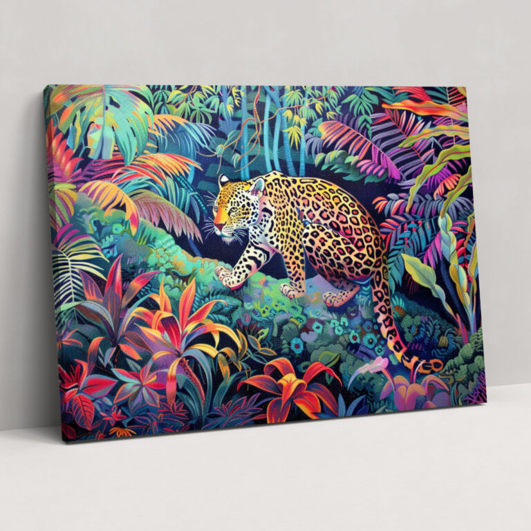 Jungle Wildlife Pointillism Wall Art - Pointillism, Tropical Setting, Home Decoration, Exotic Jungle Wildlife