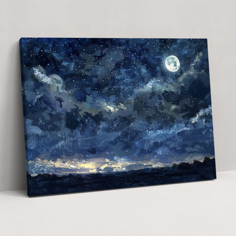 Starry Night Sky Pointillism Canvas Print - Pointillism, Starry Night Sky, Canvas Wall Art, Pointillism