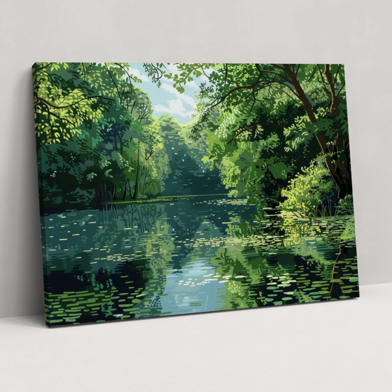 Tranquil Lake Pointillism Wall Decoration - Pointillism, Canvas, Canvas Print, Wall Art