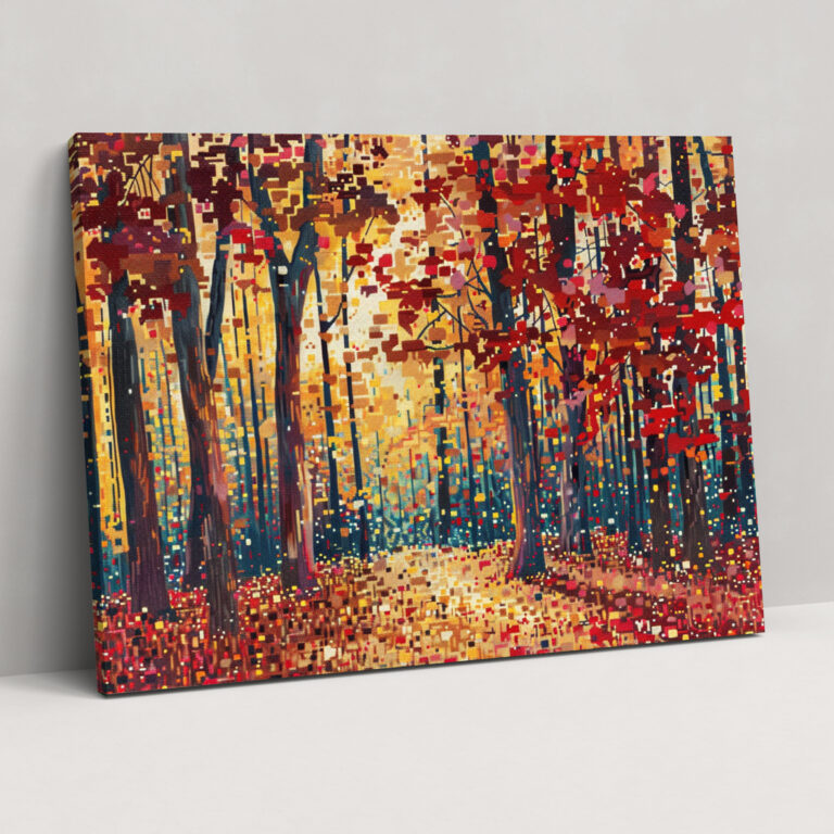 Pointillism Autumn Tranquility Canvas Print - Pointillism, Autumn, Serene, Wall Art