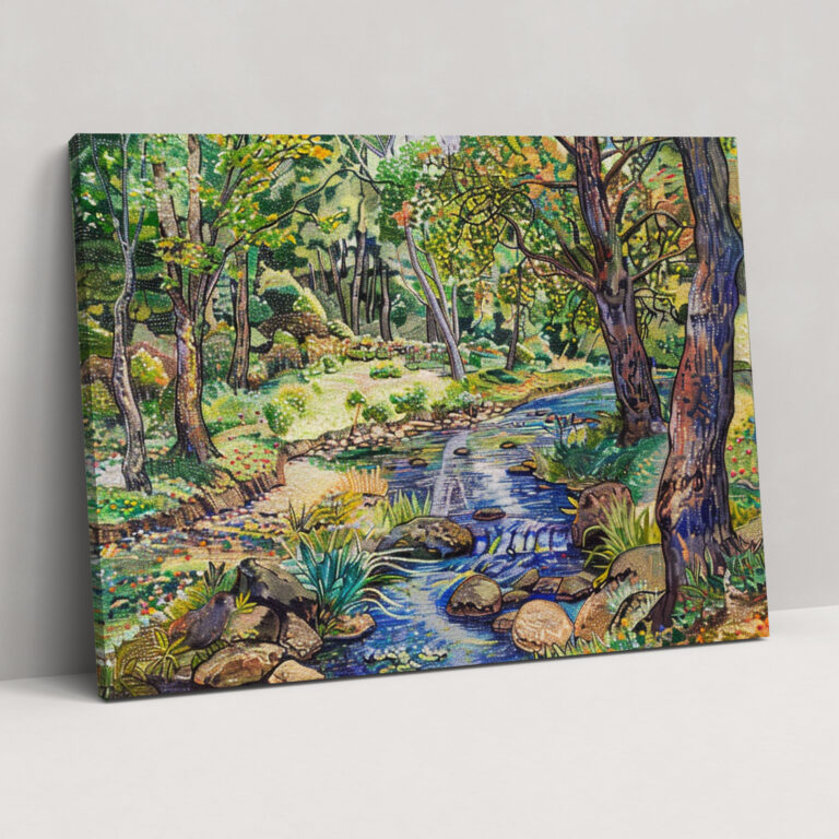 Nature Pointillism Landscape Canvas Print - Pointillism, Canvas, Wall Decoration, Canvas Print