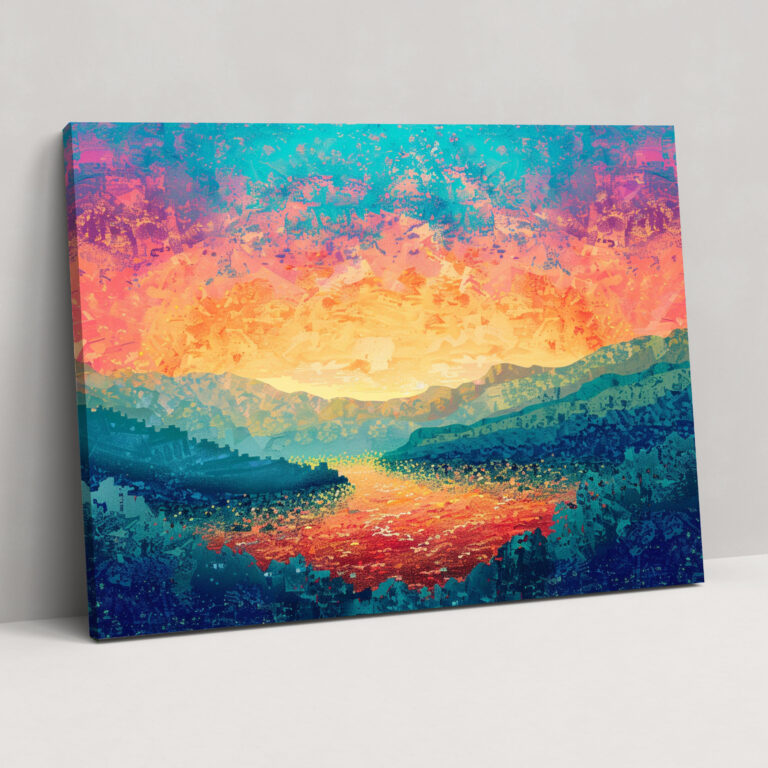 Serene Sunset Pointillism Canvas Print - Pointillism, Pointillism, Canvas Wall Art, Canvas Print