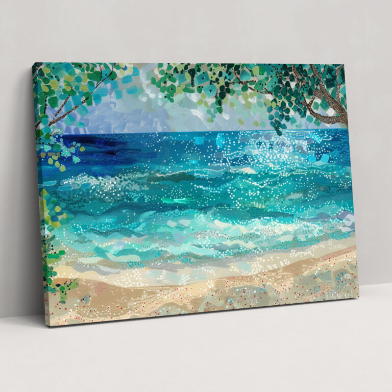 Relaxing Beach Pointillism Wall Decoration - Pointillism, Canvas, Wall Decoration, Home Decoration