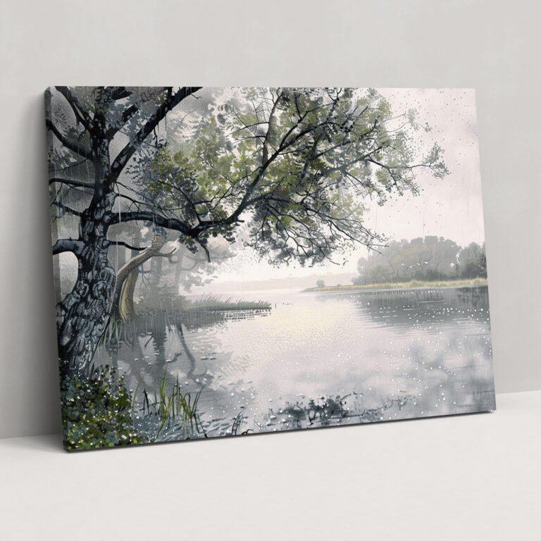 Serene Landscape Pointillism Canvas Print - Pointillism, Pointillism, Wall Decoration, Home Decoration