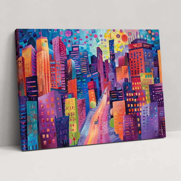 Vibrant Cityscape Pointillism Wall Decoration - Pointillism, Canvas Wall Art, Canvas Print, Wall Decoration