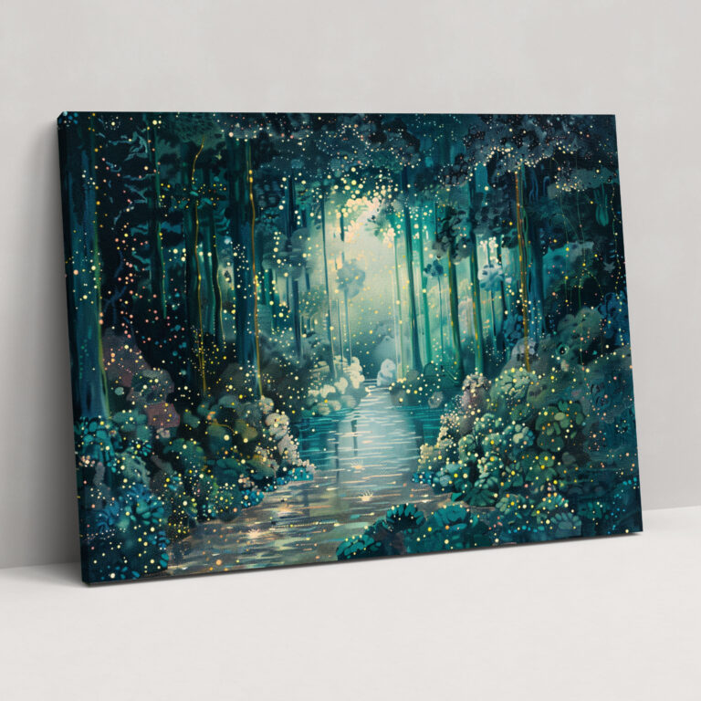 Mystical Forest Pointillism Wall Art Canvas Print - Pointillism, Canvas, Wall Art, Home Decoration