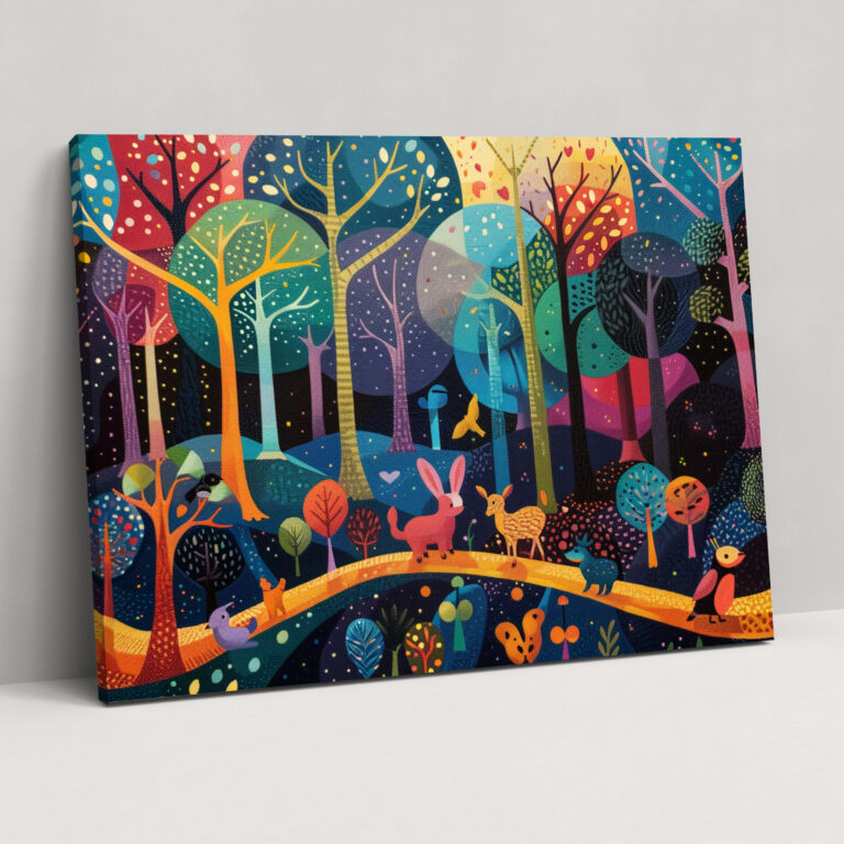 Enchanted Forest Pointillism Canvas Print - Pointillism, Home Decoration, Forest Scene, Canvas Wall Art