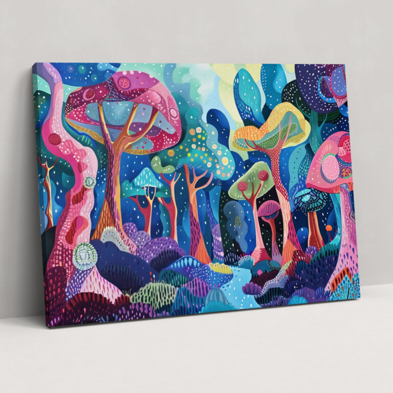 Whimsical Forest Pointillism Canvas Print - Pointillism, Canvas Wall Art, Canvas Print, Canvas