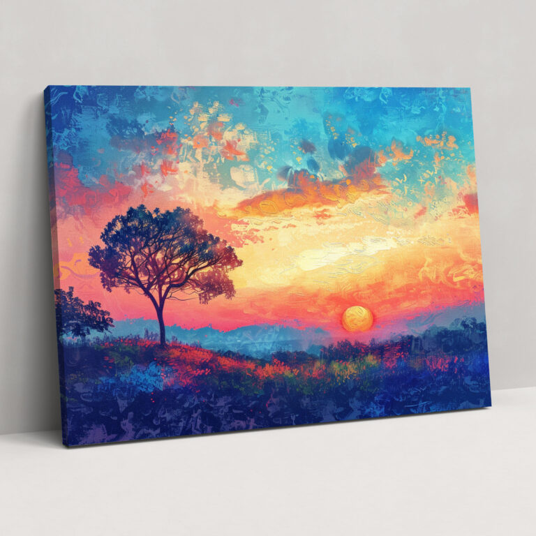 Sunset Landscape Pointillism Wall Art - Pointillism, Canvas Print, Wall Art, Wall Decoration