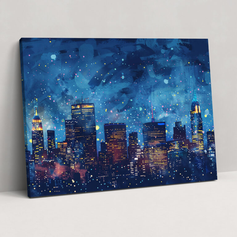 Pointillism City Skyline Canvas Print - Pointillism, Canvas Wall Art, Canvas Print, Home Decoration
