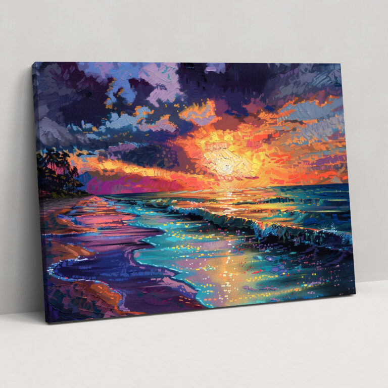 Pointillism Beach Sunset Wall Decoration - Pointillism, Pointillism, Canvas, Home Decoration