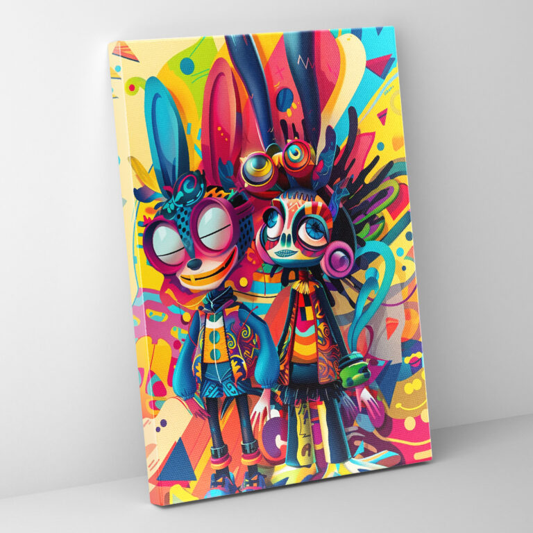 Popart Style Canvas Wall Art: Whimsical Cartoon Characters - Popart, Home Decoration, Cartoon Characters, Vibrant Hues