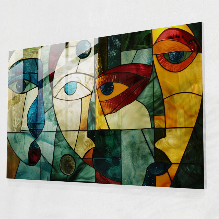 Pablo Picasso Glass Wall Art - Collage Of Faces And Shapes - Pablo Picasso, Faces And Shapes, Collage Art, Pablo Picasso