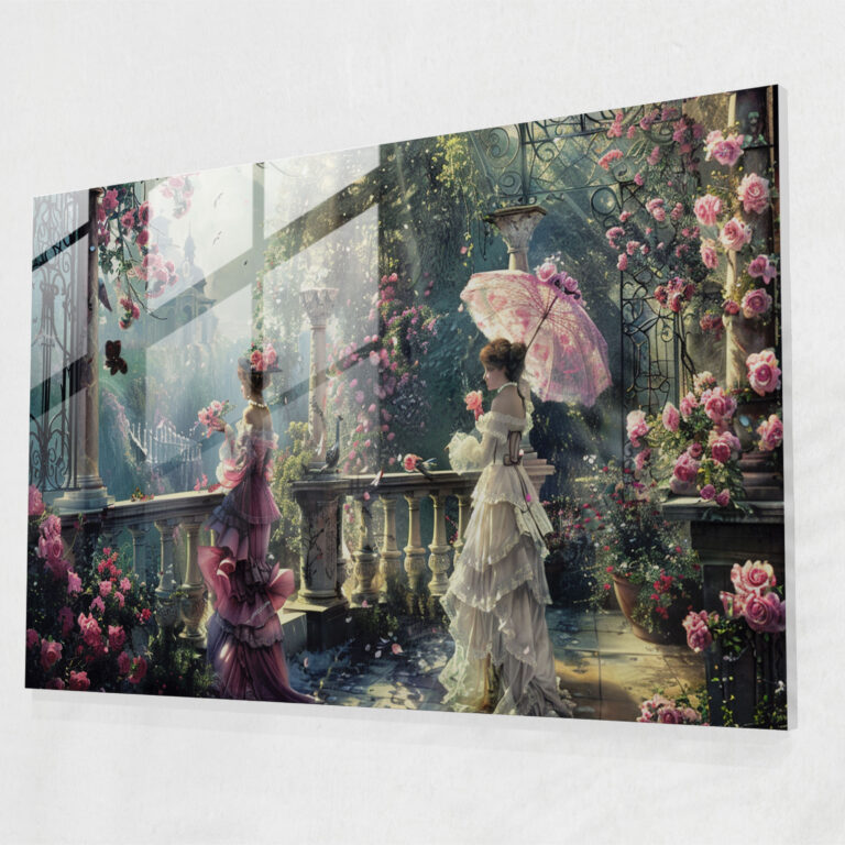 Victorian Garden Glass Wall Art - Pre-Raphaelite Brotherhood, Modern Art, Flowers, Elegant Ladies