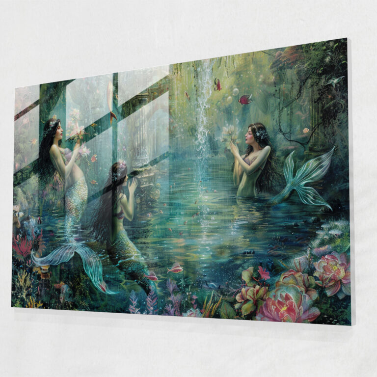 Pre-Raphaelite Brotherhood Home Decoration - Magical Mermaids In Underwater Kingdom - Pre-Raphaelite Brotherhood, Home Decoration, Glass Print, Wall Decoration