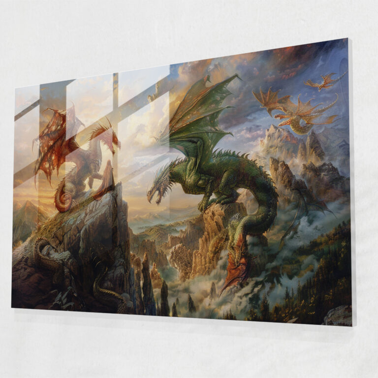 Pre-Raphaelite Brotherhood Glass Art - Powerful Wizards Battling Dragons - Pre-Raphaelite Brotherhood, Pre-Raphaelite Brotherhood, Glass Wall Art, Wall Decoration