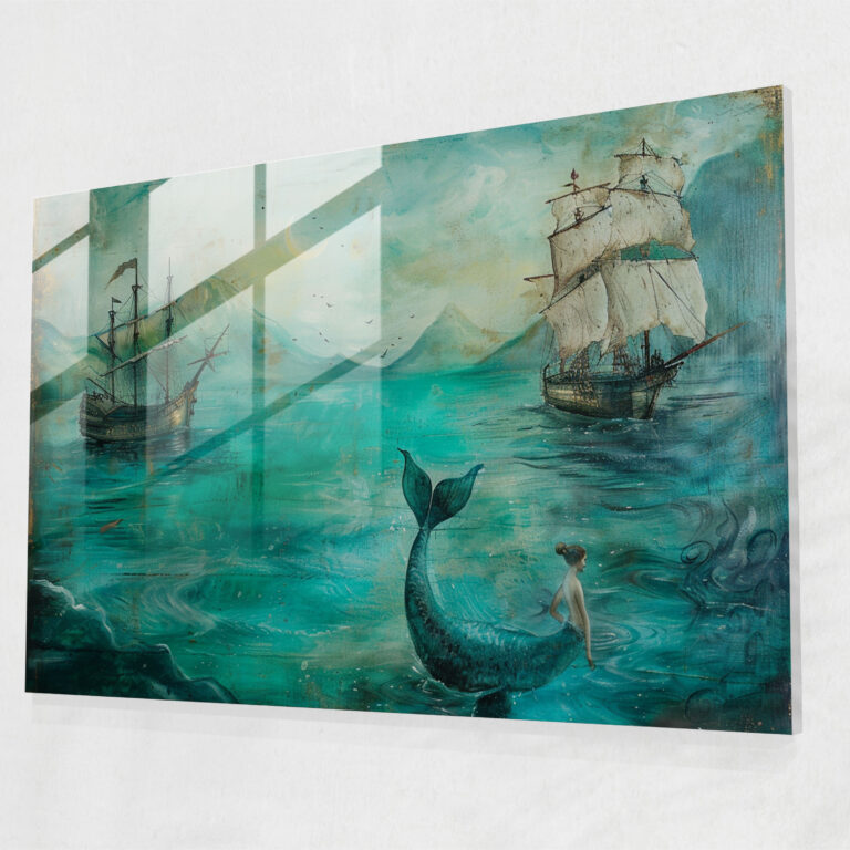 Pre-Raphaelite Brotherhood Glass Print - Dreamy Mermaid Seascape - Pre-Raphaelite Brotherhood, Mermaids, Whimsical, Ethereal