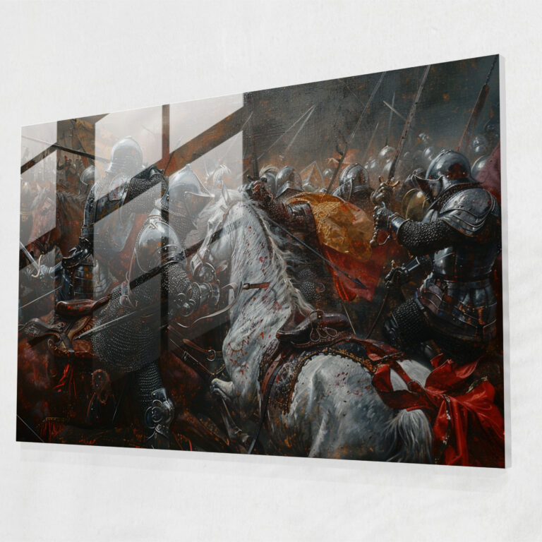 Knightly Battle Glass Print - Pre-Raphaelite Brotherhood, Captivating, Glass Print, Medieval Knights
