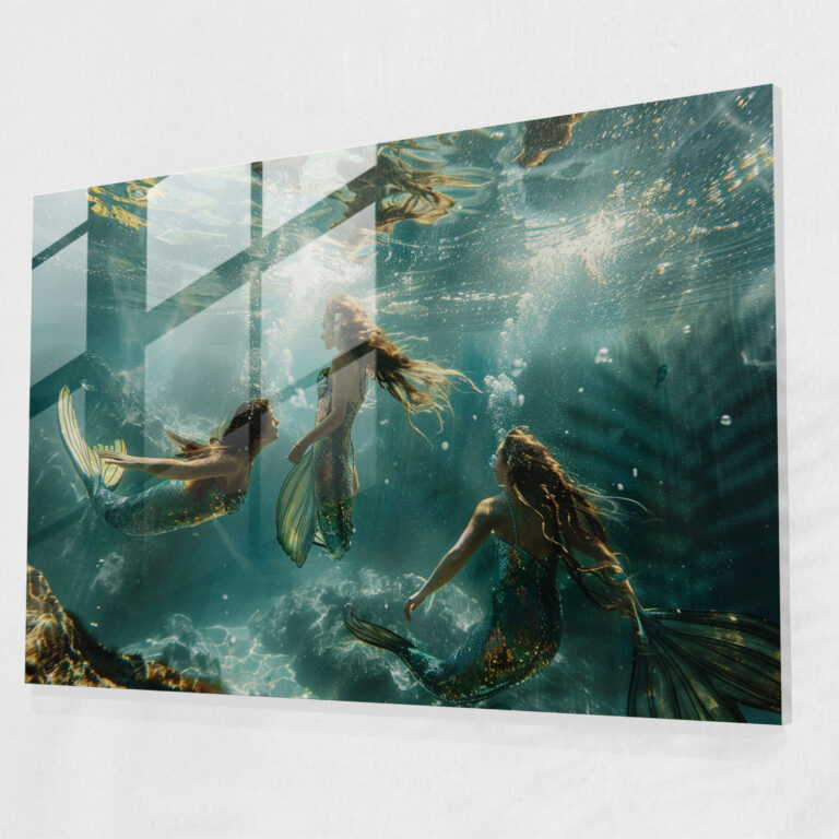 Ocean Mermaids Glass Wall Art - Pre-Raphaelite Brotherhood, Home Decoration, Enchanting, Glass Wall Art