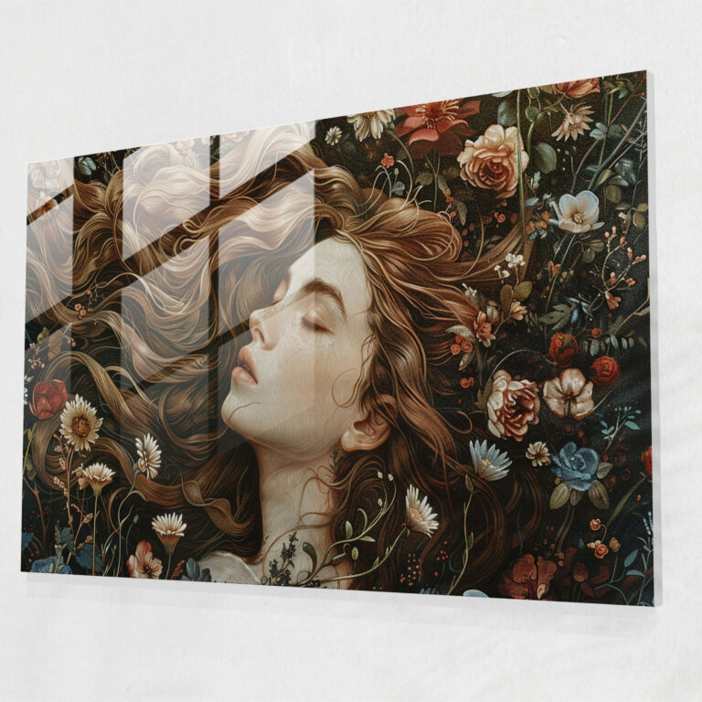 Pre-Raphaelite Brotherhood Woman With Flowers Glass Wall Art - Pre-Raphaelite Brotherhood, Glass Art, Wall Decoration, Home Decoration