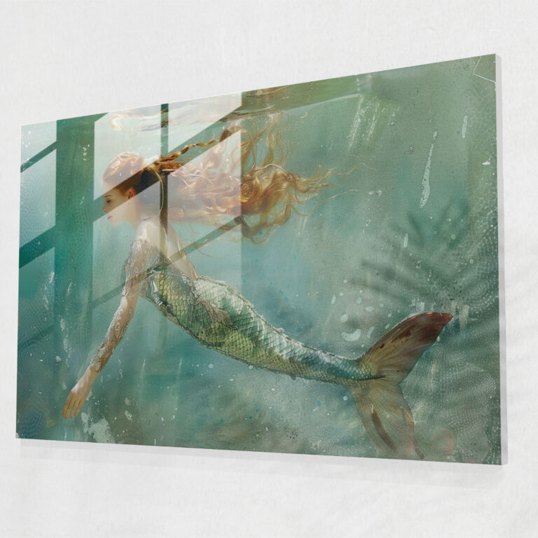 Pre-Raphaelite Brotherhood Mermaid In Lake Glass Print - Pre-Raphaelite Brotherhood, Glass Print, Modern Art, Home Decoration