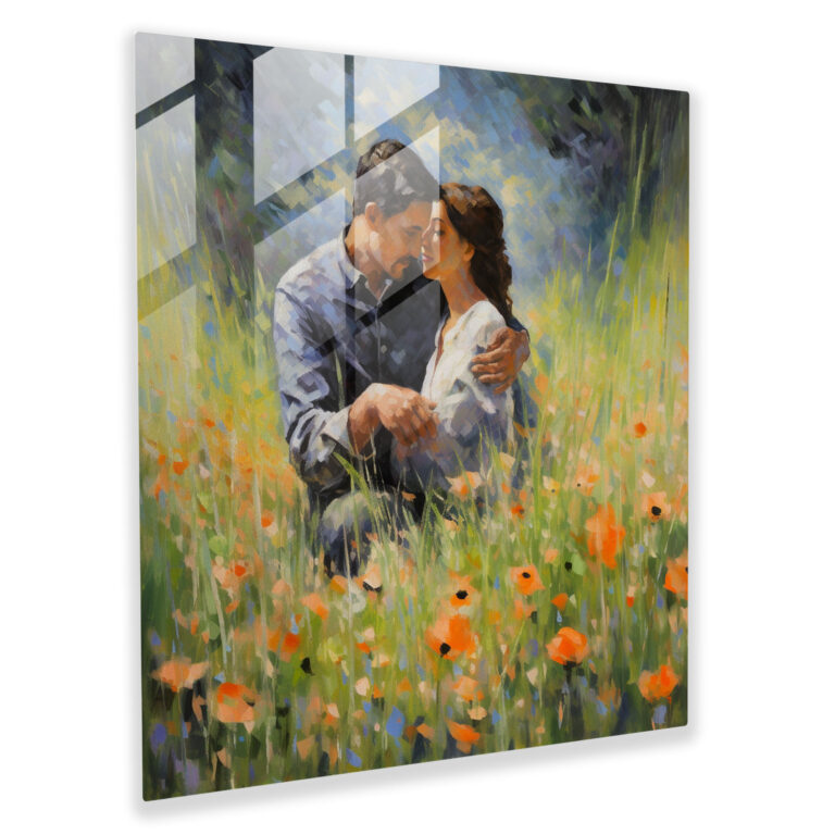Impressionist Glass Print - Portrait Of A Couple In A Meadow - Portrait, Home Decoration, Portrait, Nature