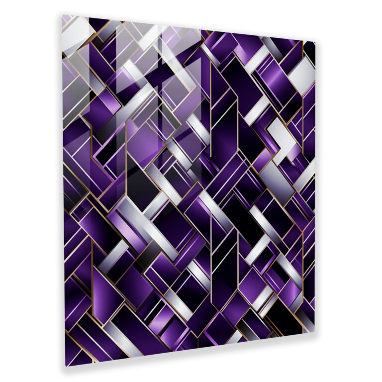Purple Elegance Glass Print - Purple, Wall Decoration, Abstract Geometric Pattern, Home Decoration