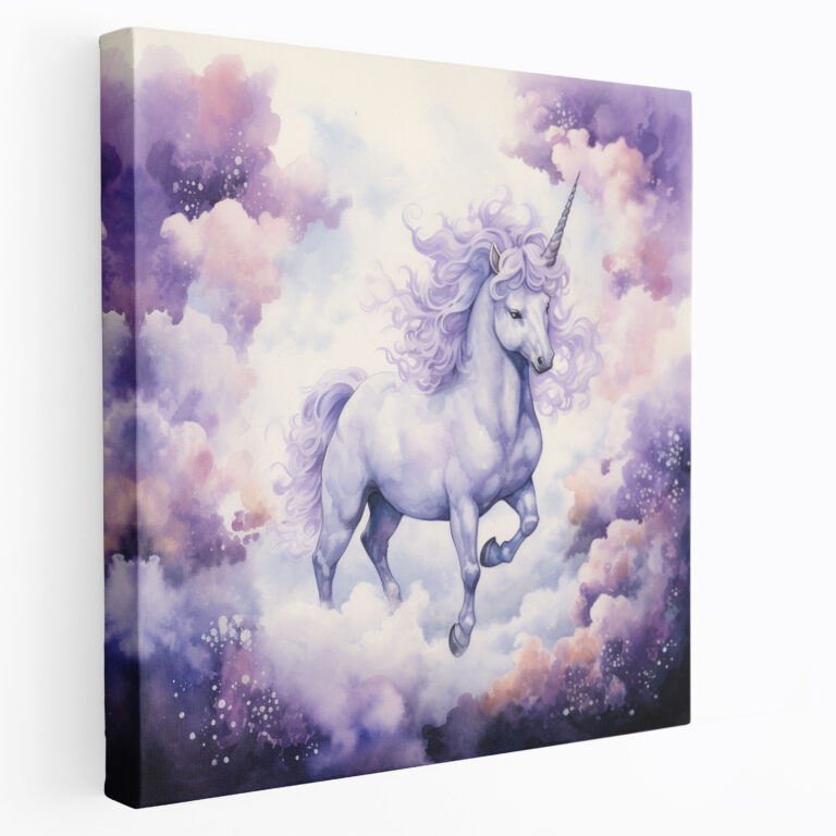 Purple Unicorn Canvas Print - Purple, Purple Wall Decoration, Canvas, Home Decoration
