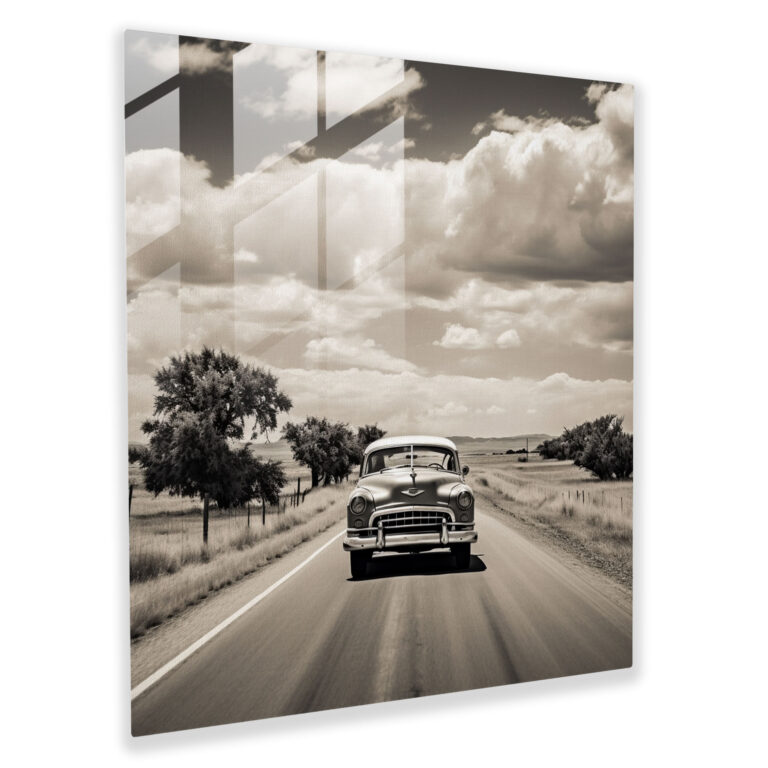 Vintage Car Glass Print - Retro, Glass Art, Glass Print, Glass Wall Art